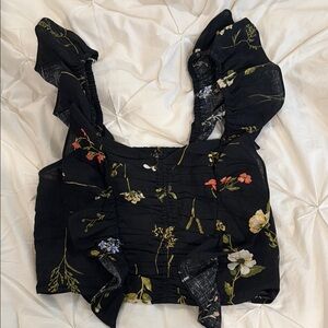 Floral Black Ruffle Top
